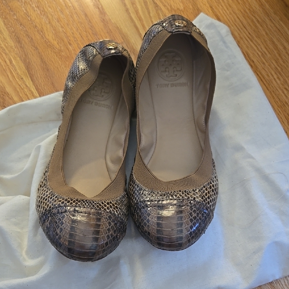 Tory Burch Brown Snakeskin Ballet Flats